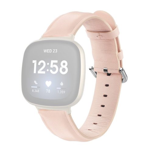 Pure Color Genuine Leather Watch Band for Fitbit Versa 3 - Pink