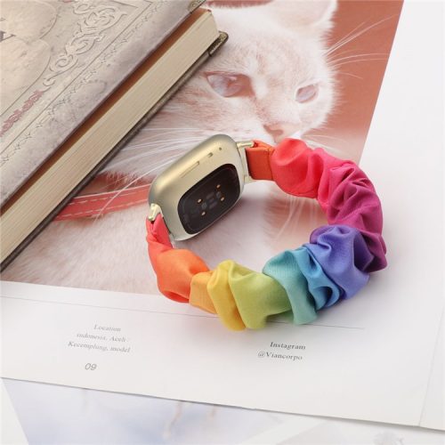 Hair Band Printed Fabric Watch Band for Fitbit Versa 3/Sense - Rainbow