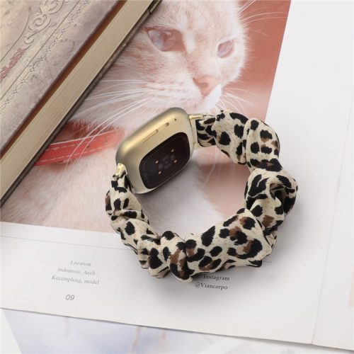 Hair Band Printed Fabric Watch Band for Fitbit Versa 3/Sense - Leopard