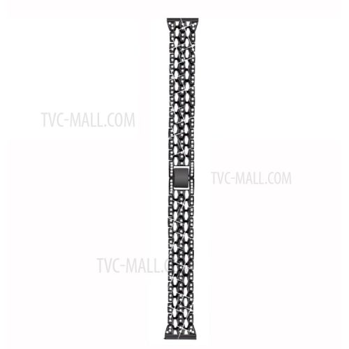 Rhinestone Decor Zinc Alloy Smart Watch Band Strap Replacement for Fitbit Charge 3 - Black