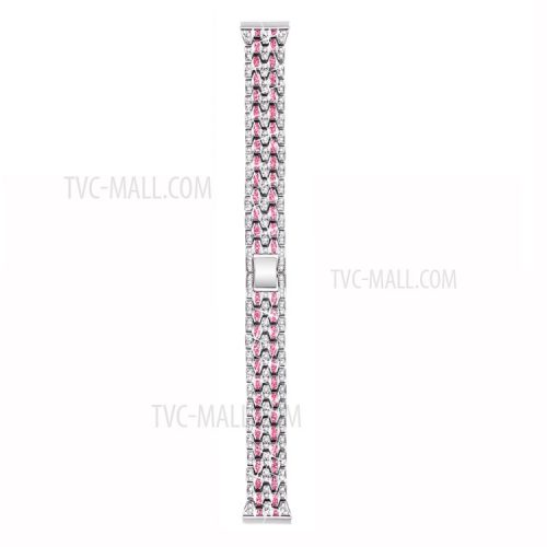 Rhinestone Decor Zinc Alloy Smart Watch Band Strap Replacement for Fitbit Charge 3 - Silver/Rose