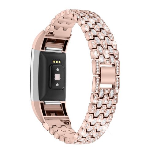 Rhinestone Decor Zinc Alloy Smart Watch Band Strap Replacement for Fitbit Charge 2 - Rose Gold