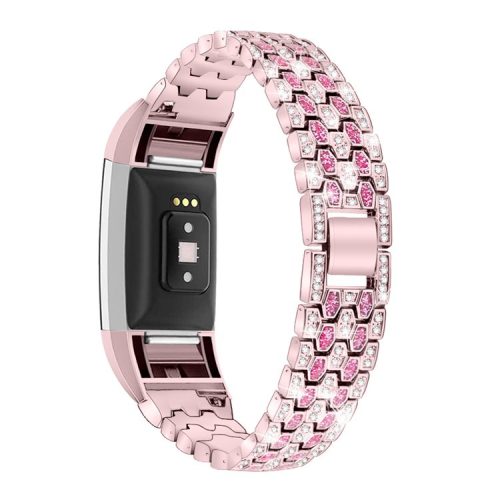 Rhinestone Decor Zinc Alloy Smart Watch Band Strap Replacement for Fitbit Charge 2 - Pink/Rose