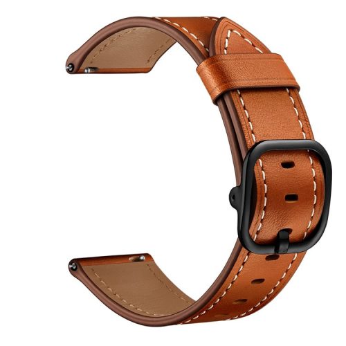 22mm Genuine Leather Watch Band Replacement for Huawei Watch GT2e/ Samsung Galaxy Watch3 45mm etc. - Light Brown