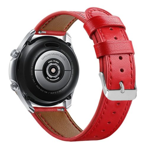 22mm Genuine Leather Watch Band Strap for Samsung Galaxy Watch3 45mm etc. - Red