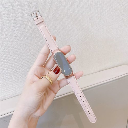 Shell Texture Genuine Leather Watch Strap for Xiaomi Mi Band 5 - Pink