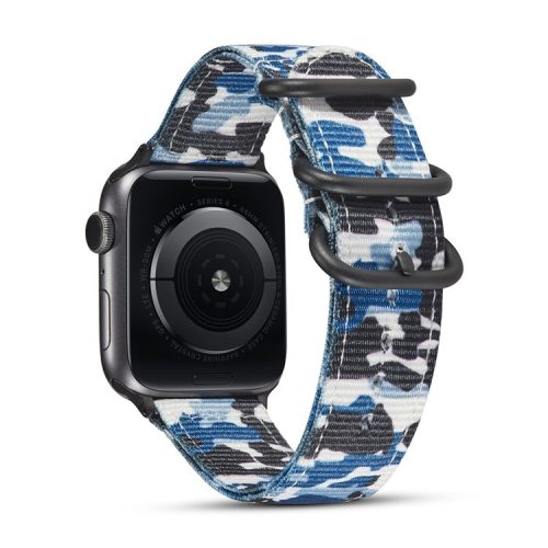 22mm Camouflage Style TPU+PU Nylon Watch Band for Apple Watch Ultra 49mm / Ultra 2 49mm / Series 9 45mm / SE (2023) 44mm / Series 8 / 7 45mm / Series 6 / SE / SE (2022) 44m / 5 / 4 44mm / Series 1 / 2 / 3 42mm - Camouflage Blue