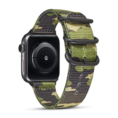 22mm Camouflage Style TPU+PU Nylon Watch Band for Apple Watch Ultra 49mm / Ultra 2 49mm / Series 9 45mm / SE (2023) 44mm / Series 8 / 7 45mm / Series 6 / SE / SE (2022) 44m / 5 / 4 44mm / Series 1 / 2 / 3 42mm - Camouflage Dark Green