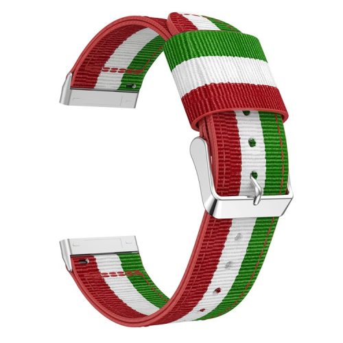 Striped Nylon Band Watch Strap Replacement for Fitbit Versa 3 - Green/White/Red