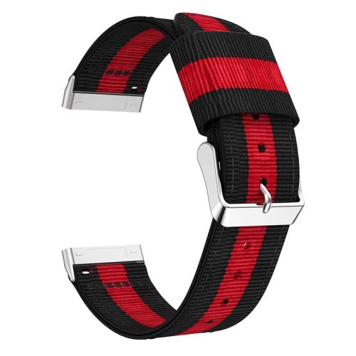 Striped Nylon Band Watch Strap Replacement for Fitbit Versa 3 - Black/Red/Black