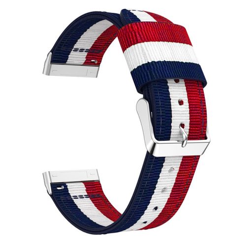 Striped Nylon Band Watch Strap Replacement for Fitbit Versa 3 - Blue/White/Red