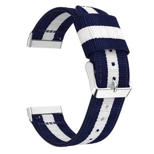 Striped Nylon Band Watch Strap Replacement for Fitbit Versa 3 - Blue/White/Blue