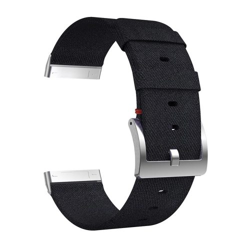 For Fitbit Versa 3/Sense Canvas Woven Watch Strap Pin Buckle Wristband Replacement - Black