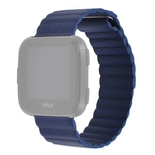 Genuine Leather Watchband Replacement 22mm for Fitbit Versa 3 - Dark Blue