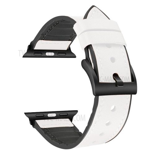 Color PU Leather + Silicone Watch Strap for Apple Watch Series 10 42mm / 9 8 7 41mm / 6 5 4 SE SE (2022) SE (2023) 40mm / 3 2 1 38mm - White