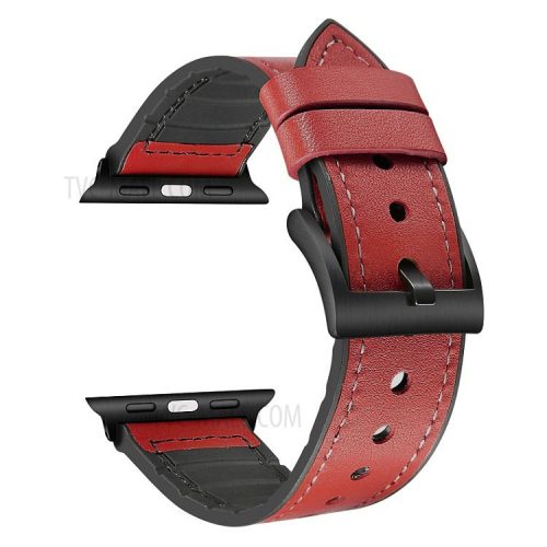 Color PU Leather + Silicone Watch Strap for Apple Watch Series 10 42mm / 9 8 7 41mm / 6 5 4 SE SE (2022) SE (2023) 40mm / 3 2 1 38mm - Red