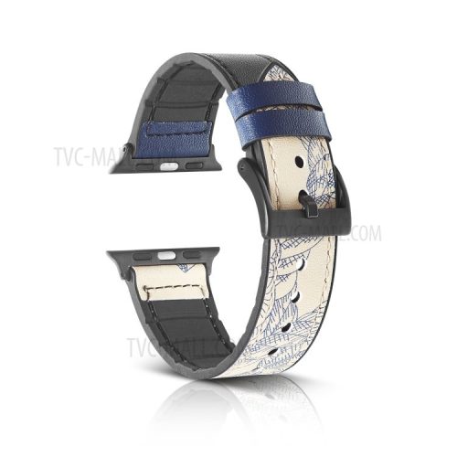 Color PU Leather + Silicone Watch Strap for Apple Watch Series 10 42mm / 9 8 7 41mm / 6 5 4 SE SE (2022) SE (2023) 40mm / 3 2 1 38mm - Blue / Grey