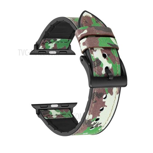 Color PU Leather + Silicone Watch Strap for Apple Watch Series 10 42mm / 9 8 7 41mm / 6 5 4 SE SE (2022) SE (2023) 40mm / 3 2 1 38mm - Camouflage Green