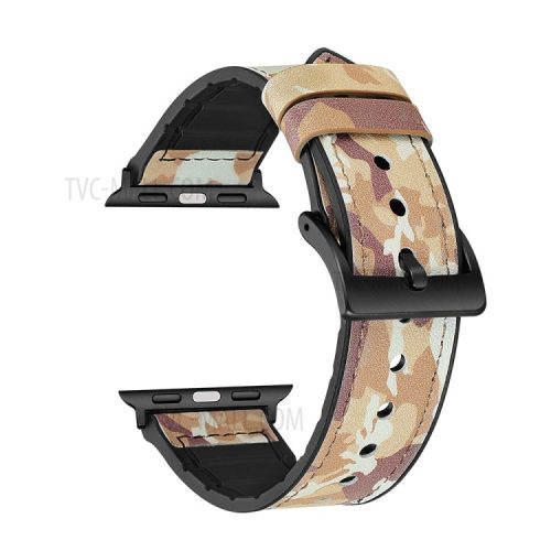 Color PU Leather + Silicone Watch Strap for Apple Watch Series 10 42mm / 9 8 7 41mm / 6 5 4 SE SE (2022) SE (2023) 40mm / 3 2 1 38mm - Camouflage Brown