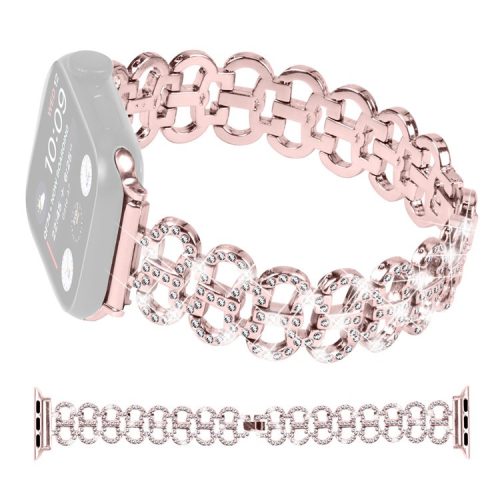 For Apple Watch 10 46mm / Ultra 2 / Ultra 49mm / 9 8 7 45mm / SE (2023) SE (2022) SE 6 5 4 44mm / 3 2 1 42mm Alloy Band Rhinestone Watch Strap - Pink