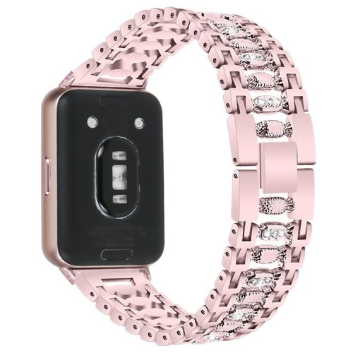 For Samsung Galaxy Fit3 SM-R390 Smart Watch Band Metal Wrist Strap with Rhinestone - Rose Pink