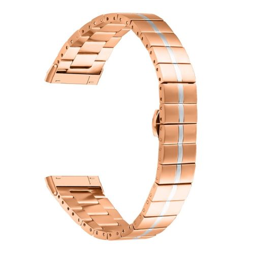 For Fitbit Versa 4 / Sense 2 Stainless Steel Watch Strap Wrist Band Replacement - Rose Gold+Silver