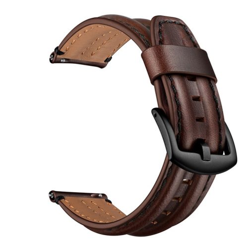 20mm Double Keel Genuine Leather Wrist Strap Watch Band for Huami Amazfit GTR 42mm - Dark Brown/Oil Buffed Leather