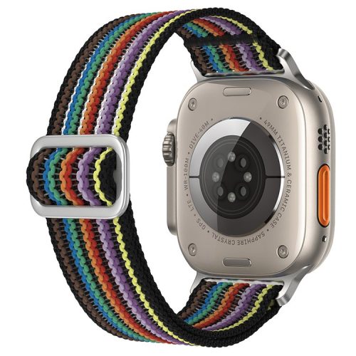 Breathable Nylon Strap for Apple Watch 10 46mm / Ultra 2 / Ultra 49mm / 9 8 7 45mm / SE (2023) SE (2022) SE 6 5 4 44mm / 3 2 1 42mm Wrist Band - Rainbow