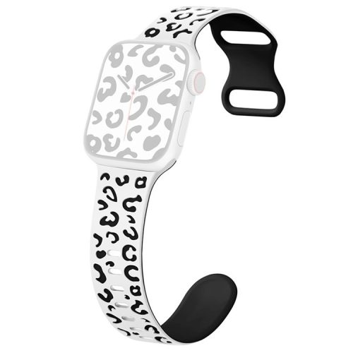 For Apple Watch 10 46mm / Ultra 2 / Ultra 49mm / 9 8 7 45mm / SE (2023) SE (2022) SE 6 5 4 44mm / 3 2 1 42mm Leopard Silicone Strap - White+Black