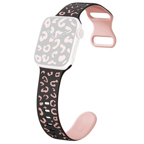 For Apple Watch 10 46mm / Ultra 2 / Ultra 49mm / 9 8 7 45mm / SE (2023) SE (2022) SE 6 5 4 44mm / 3 2 1 42mm Leopard Silicone Strap - Black+Pink