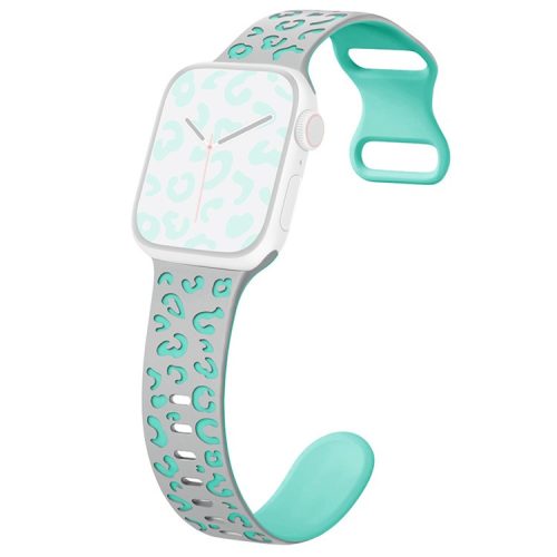 For Apple Watch 10 46mm / Ultra 2 / Ultra 49mm / 9 8 7 45mm / SE (2023) SE (2022) SE 6 5 4 44mm / 3 2 1 42mm Leopard Silicone Strap - Grey+Cyan