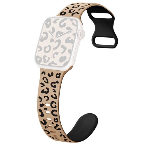 For Apple Watch 10 46mm / Ultra 2 / Ultra 49mm / 9 8 7 45mm / SE (2023) SE (2022) SE 6 5 4 44mm / 3 2 1 42mm Leopard Silicone Strap - Milk Tea+Black