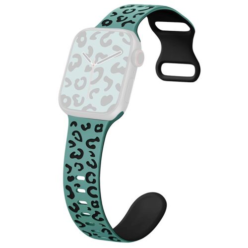 For Apple Watch 10 46mm / Ultra 2 / Ultra 49mm / 9 8 7 45mm / SE (2023) SE (2022) SE 6 5 4 44mm / 3 2 1 42mm Leopard Silicone Strap - Green+Black