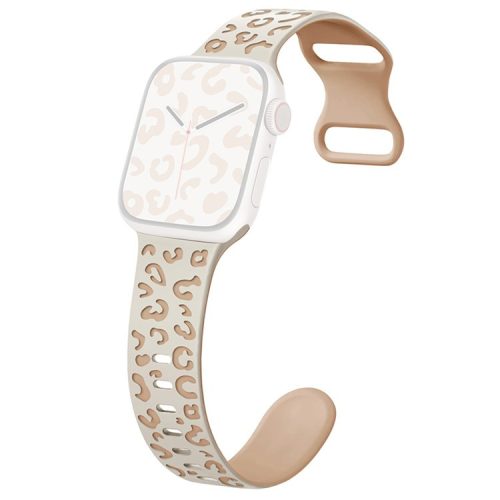 For Apple Watch 10 46mm / Ultra 2 / Ultra 49mm / 9 8 7 45mm / SE (2023) SE (2022) SE 6 5 4 44mm / 3 2 1 42mm Leopard Silicone Strap - Starlight+Milk Tea