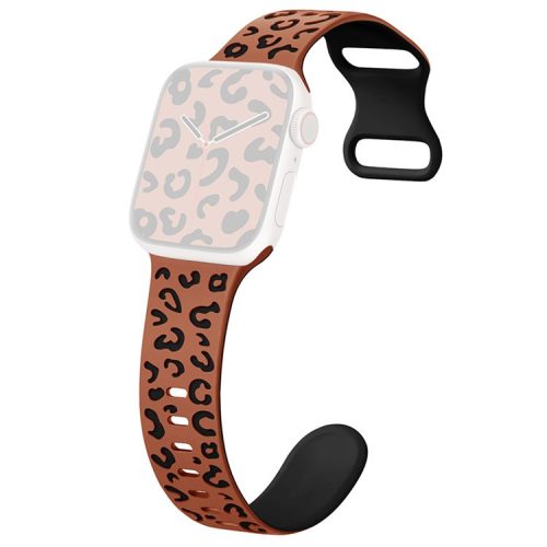 For Apple Watch 10 46mm / Ultra 2 / Ultra 49mm / 9 8 7 45mm / SE (2023) SE (2022) SE 6 5 4 44mm / 3 2 1 42mm Leopard Silicone Strap - Brown+Black