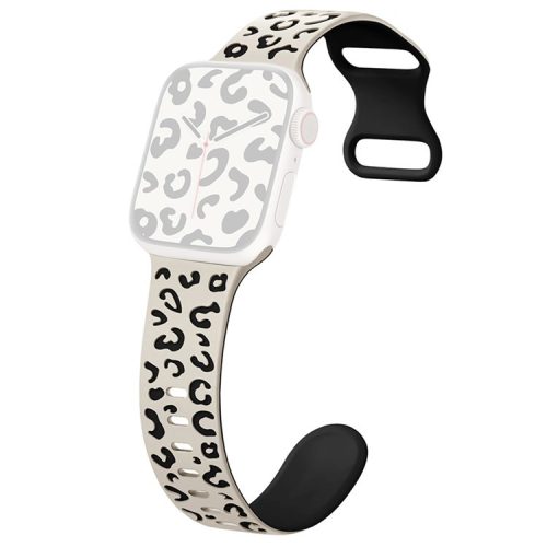 For Apple Watch 10 46mm / Ultra 2 / Ultra 49mm / 9 8 7 45mm / SE (2023) SE (2022) SE 6 5 4 44mm / 3 2 1 42mm Leopard Silicone Strap - Starlight+Black