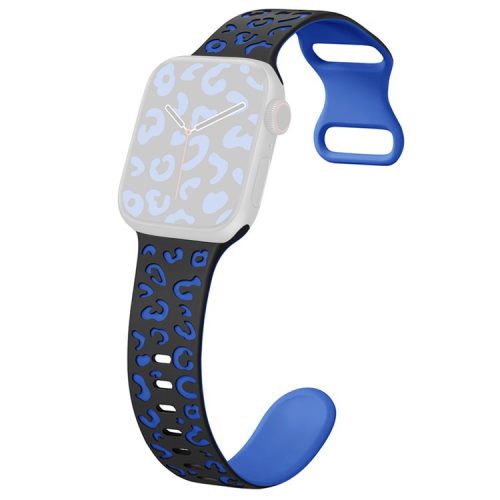 For Apple Watch 10 46mm / Ultra 2 / Ultra 49mm / 9 8 7 45mm / SE (2023) SE (2022) SE 6 5 4 44mm / 3 2 1 42mm Leopard Silicone Strap - Black+Blue