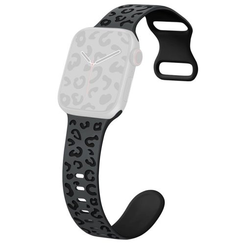 For Apple Watch 10 46mm / Ultra 2 / Ultra 49mm / 9 8 7 45mm / SE (2023) SE (2022) SE 6 5 4 44mm / 3 2 1 42mm Leopard Silicone Strap - Coal Black+Black