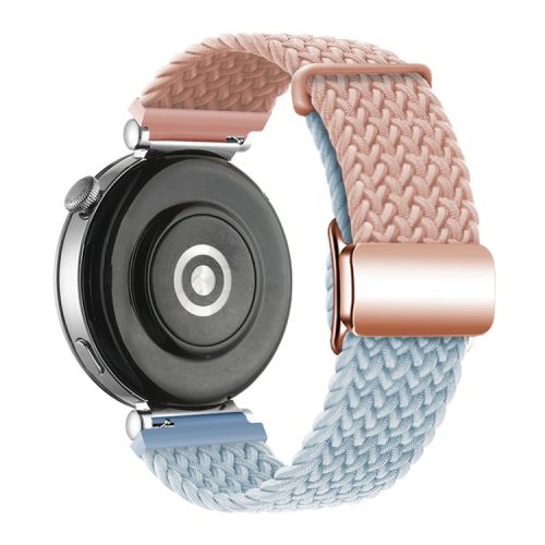 18mm Universal Smartwatch Strap Magnetic Buckle Design Woven Band - Pink+Blue / Rose Gold Buckle