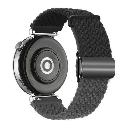 18mm Universal Smartwatch Strap Magnetic Buckle Design Woven Band - Black+Dark Grey / Black Buckle