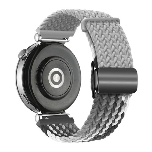 18mm Universal Smartwatch Strap Magnetic Buckle Design Woven Band - Light Grey+Dark Chocolate / Black Buckle