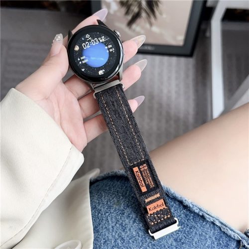 KALEBOL For Huawei Watch GT 4 41mm Universal Denim Smart Watch Strap 18mm Magic Tape Adjustable Band - Black