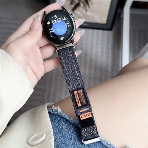 KALEBOL For Huawei Watch GT 4 41mm Universal Denim Smart Watch Strap 18mm Magic Tape Adjustable Band - Dark Grey