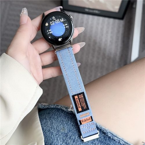 KALEBOL For Huawei Watch GT 3 42mm/GT 3 Pro 43mm Universal 20mm Replacement Smartwatch Strap Magic Tape Design Denim Wrist Band - Baby Blue