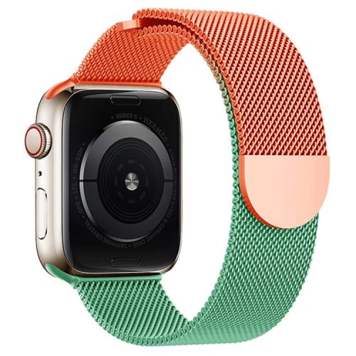 For Apple Watch 10 46mm / Ultra 2 / Ultra 49mm / 9 8 7 45mm / SE (2023) SE (2022) SE 6 5 4 44mm / 3 2 1 42mm Gradient Milanese Strap - Orange+Green