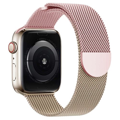 For Apple Watch 10 46mm / Ultra 2 / Ultra 49mm / 9 8 7 45mm / SE (2023) SE (2022) SE 6 5 4 44mm / 3 2 1 42mm Gradient Milanese Strap - Pink+Rose Gold