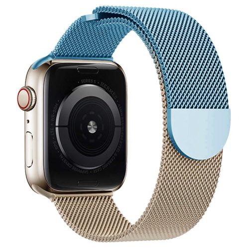 For Apple Watch 10 46mm / Ultra 2 / Ultra 49mm / 9 8 7 45mm / SE (2023) SE (2022) SE 6 5 4 44mm / 3 2 1 42mm Gradient Milanese Strap - Blue+Rose Gold