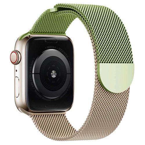 For Apple Watch 10 46mm / Ultra 2 / Ultra 49mm / 9 8 7 45mm / SE (2023) SE (2022) SE 6 5 4 44mm / 3 2 1 42mm Gradient Milanese Strap - Green+Rose Gold