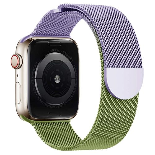 For Apple Watch 10 46mm / Ultra 2 / Ultra 49mm / 9 8 7 45mm / SE (2023) SE (2022) SE 6 5 4 44mm / 3 2 1 42mm Gradient Milanese Strap - Purple+Green