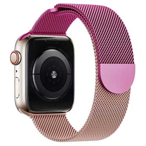 For Apple Watch 10 46mm / Ultra 2 / Ultra 49mm / 9 8 7 45mm / SE (2023) SE (2022) SE 6 5 4 44mm / 3 2 1 42mm Gradient Milanese Strap - Purple+Rose Pink